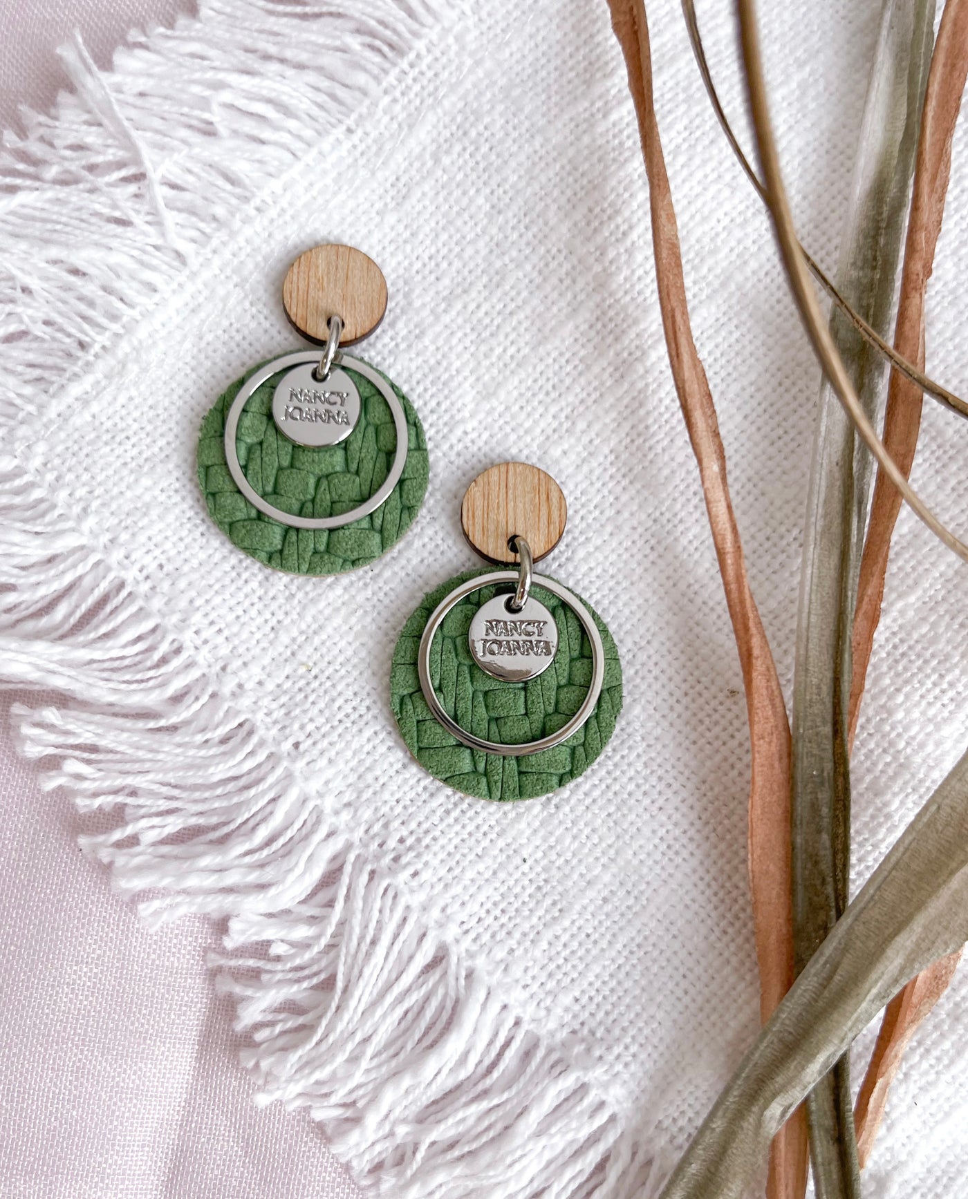 Mini Green Grass Textured Round Drops Nancy Joanna