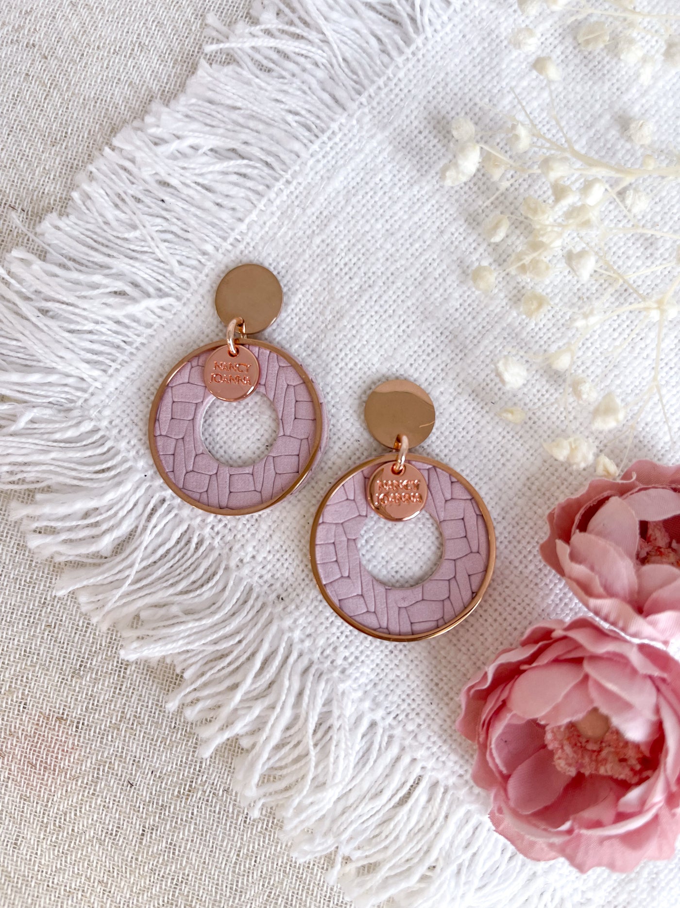 Iced Mauve Textured Round Drops Nancy Joanna