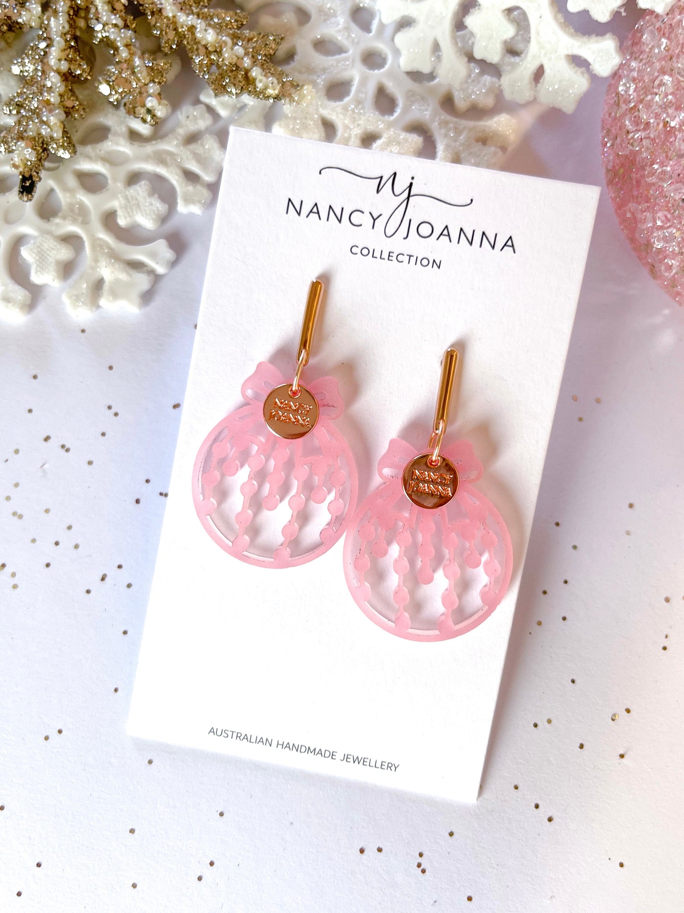 Light Pink Twiggy Stick Christmas Baubles Nancy Joanna